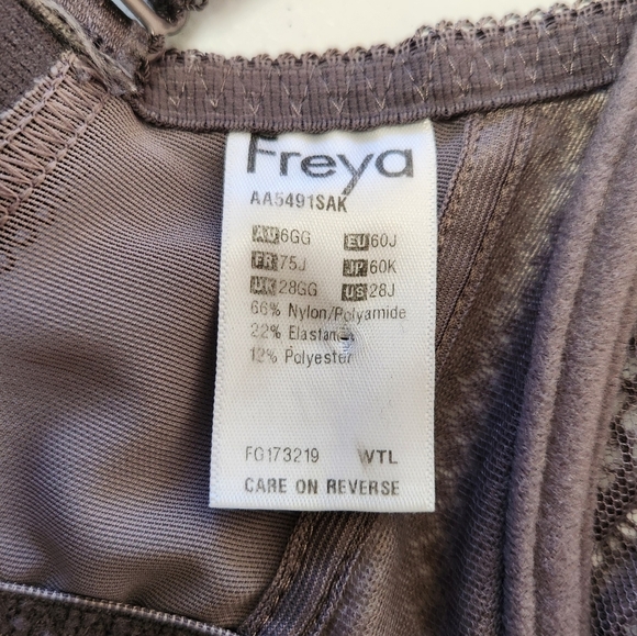 Freya Expression Plunge Lace Cup Bra AA5491 Unpadded Underwire Size 28J Shark - Picture 7 of 8